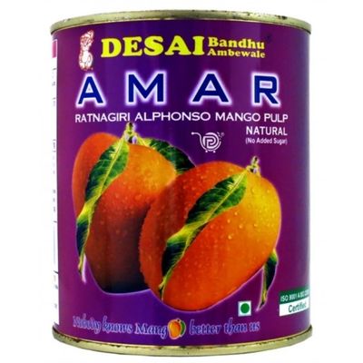 Amar Alphonso Mango Pulp (Purple) Unsweetened Natural 850gm