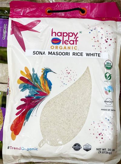 Happy Leaf Org Sona Masoori Rice White Premium - 20LB