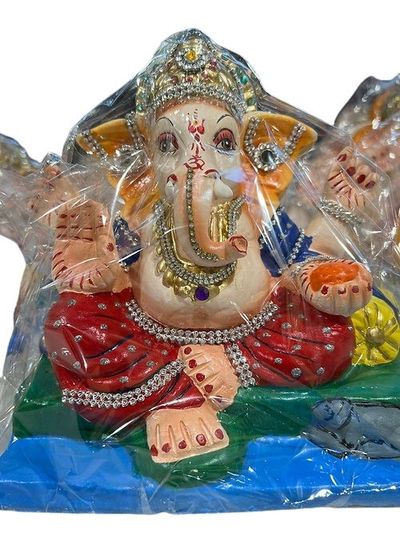 Ganesh Clay Idol 11 Inch (Color & Decorated)