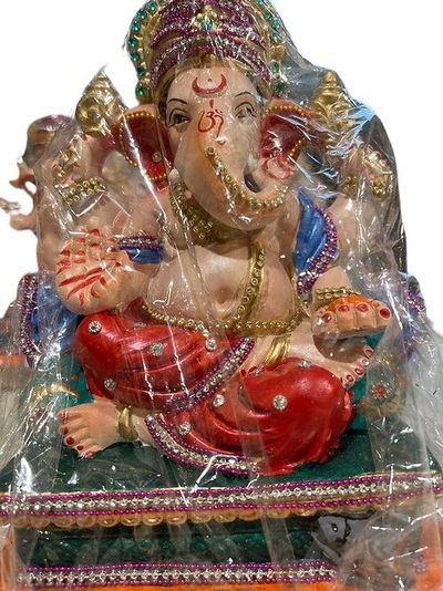 Ganesh Clay Idol Jeweled 11 Inch