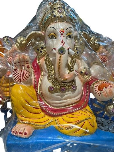 Ganesh Clay Idol Jeweled 13.5 Inch