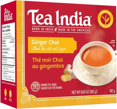 Tea India Ginger Chai Tea Bags (80 Count) 163gm