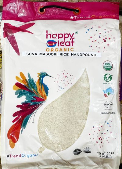 Happy Leaf Org Rice Sona Masoori Hand Pound - 20LB