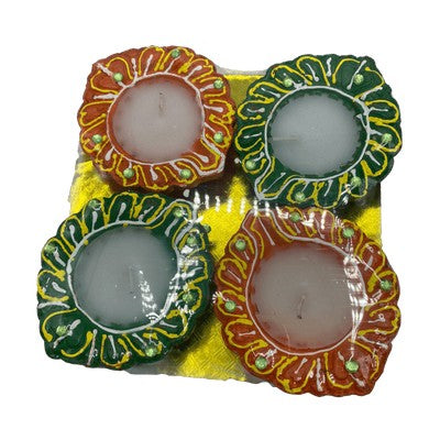 Disigner Mitti Diya WIth Wax - Set of 4
