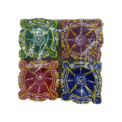Disigner Mitti Diya Crytl - Set of 4