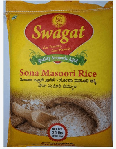 Swagath Sona Masoori Rice 20 LB (Clear Bag)